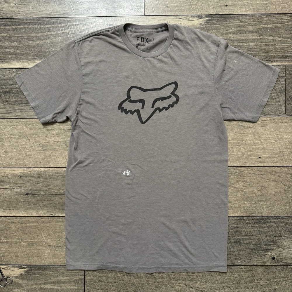 Y2K Fox Racing‎ Premium Fabric Logo T-Shirt Gray Mens M Regular Fit Paint Marks